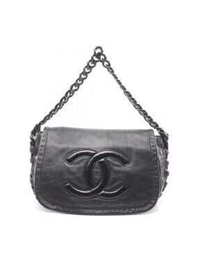 Chanel Shoulder Bag CC Logo Plastic Chain Black Lambskin CC